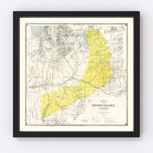 vintage map of the Gunnison Gold Belt, Colorado, 1896
