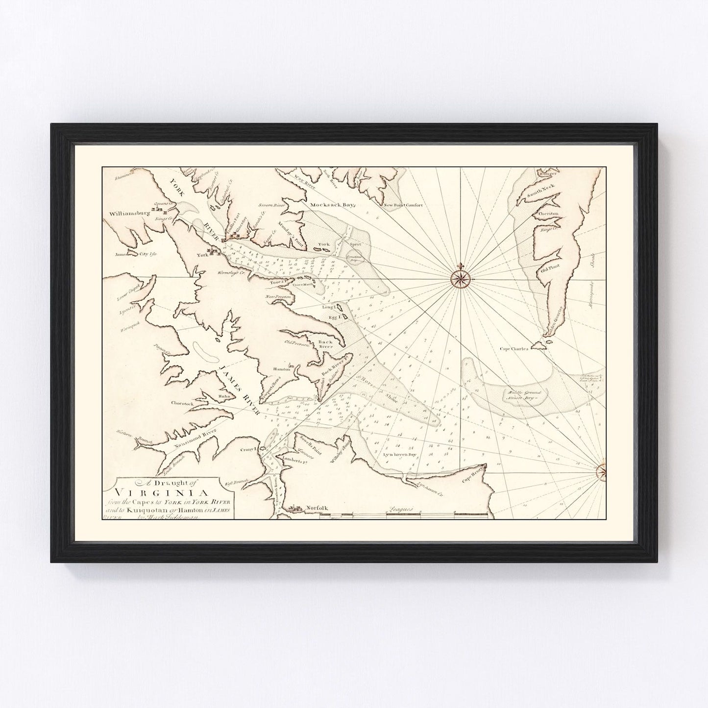 Vintage map of Virginia, 1742, colonial era, digitally restored