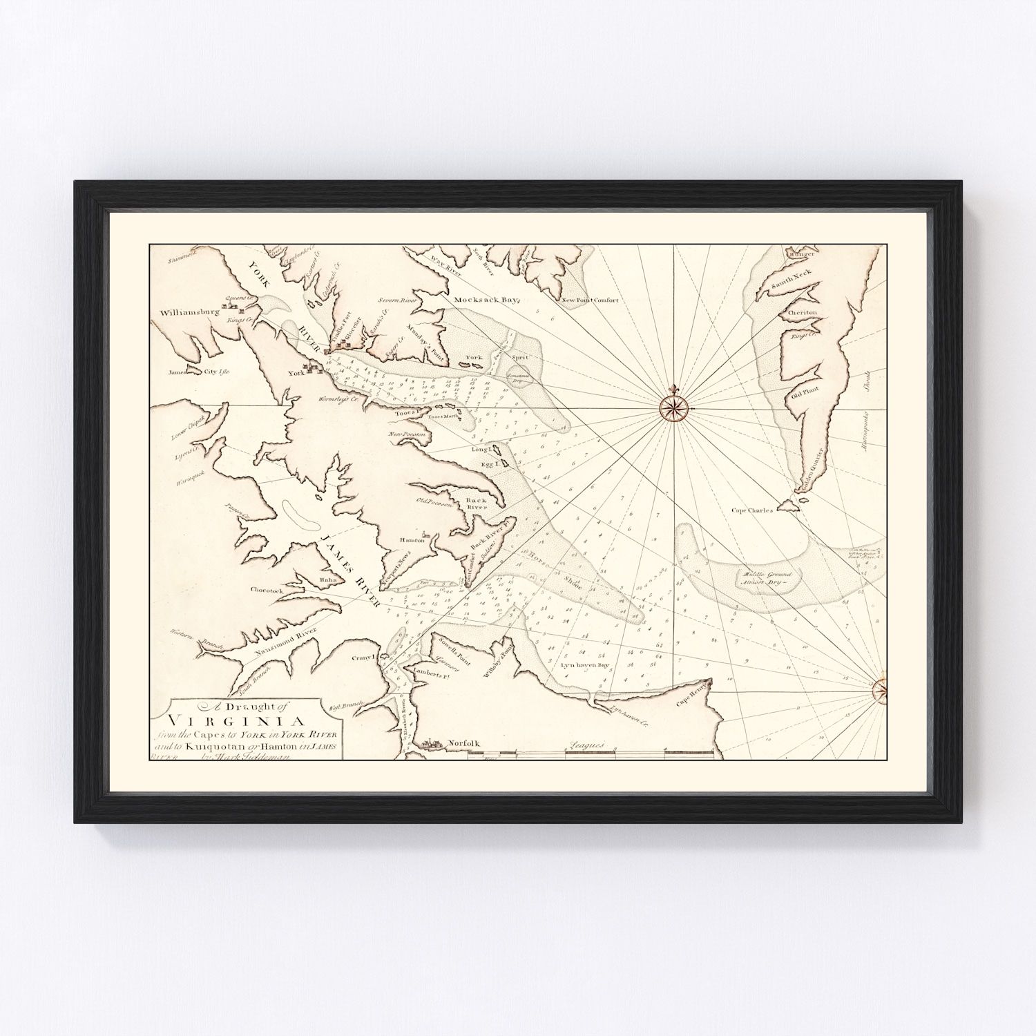 Vintage map of Virginia, 1742, colonial era, digitally restored