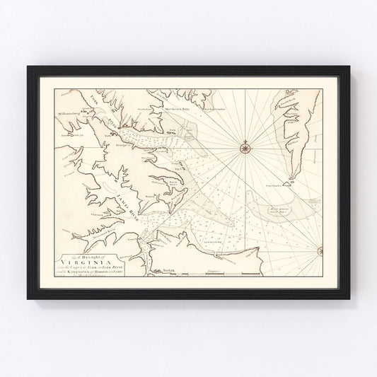 Vintage map of Virginia, 1742, colonial era, digitally restored
