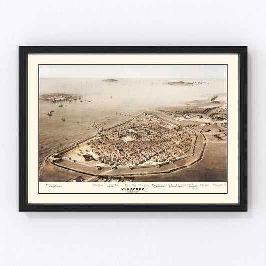 Vintage map of Veracruz, Mexico, 1862