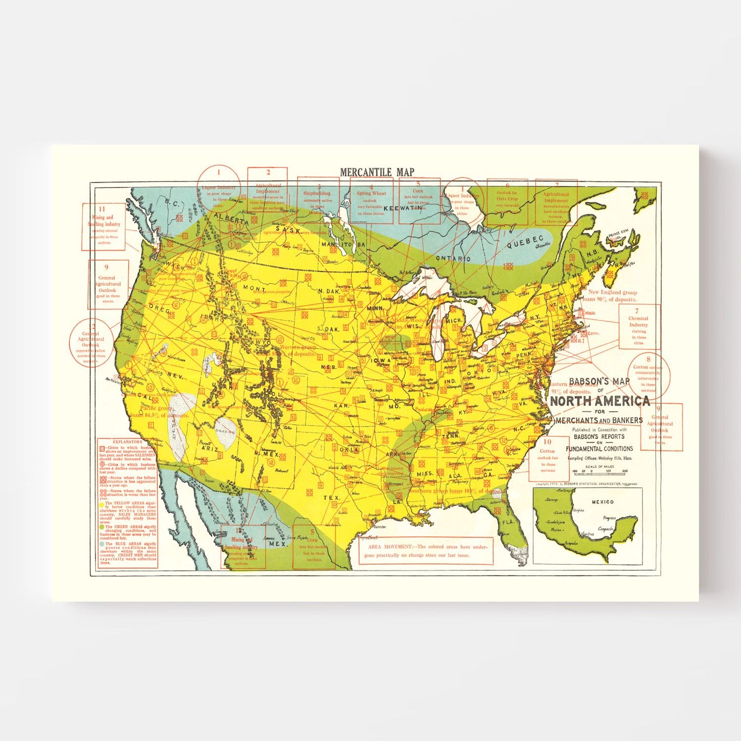 Vintage Map of the United States, 1916