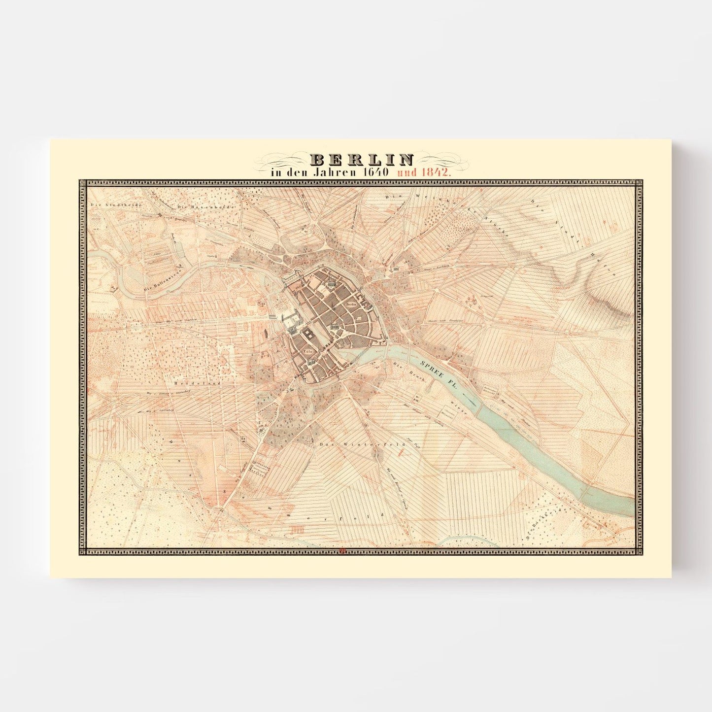 Vintage Map of Berlin, Germany, 1843