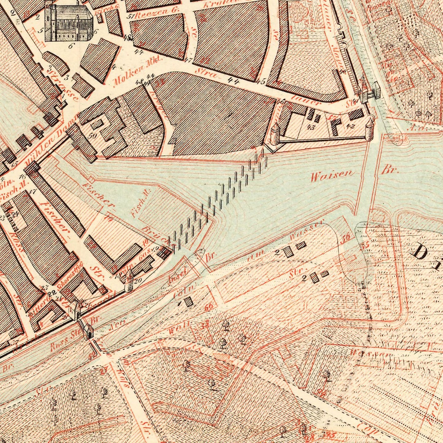 Vintage Map of Berlin, Germany, 1843