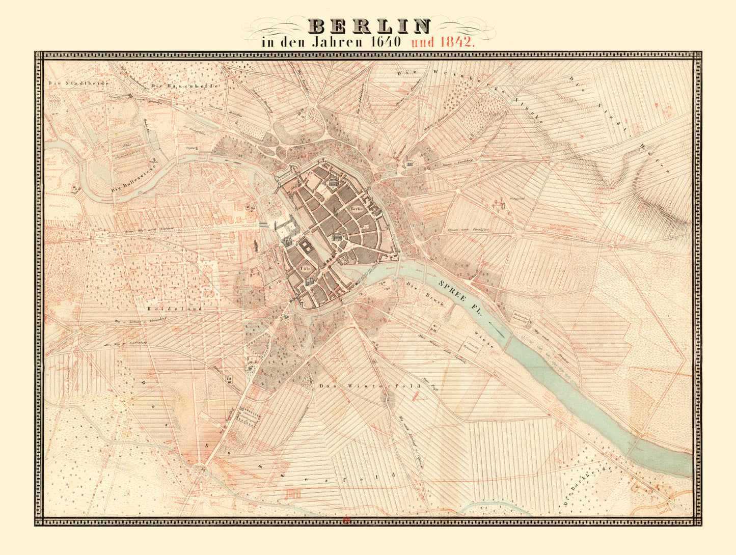 Vintage Map of Berlin, Germany, 1843