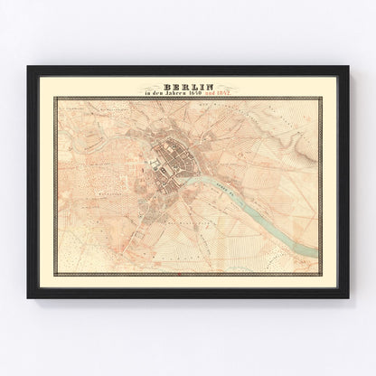 Vintage map of Berlin, Germany, 1843, Prussian capital restored print