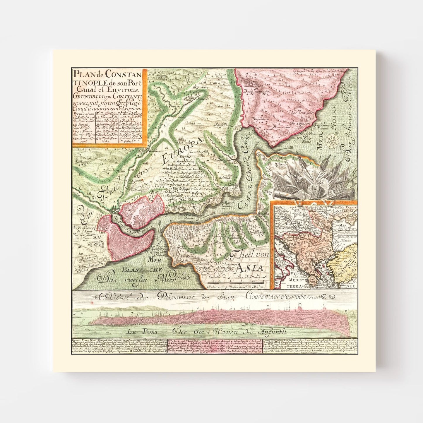 Vintage Map of Istanbul, Turkey, 1740