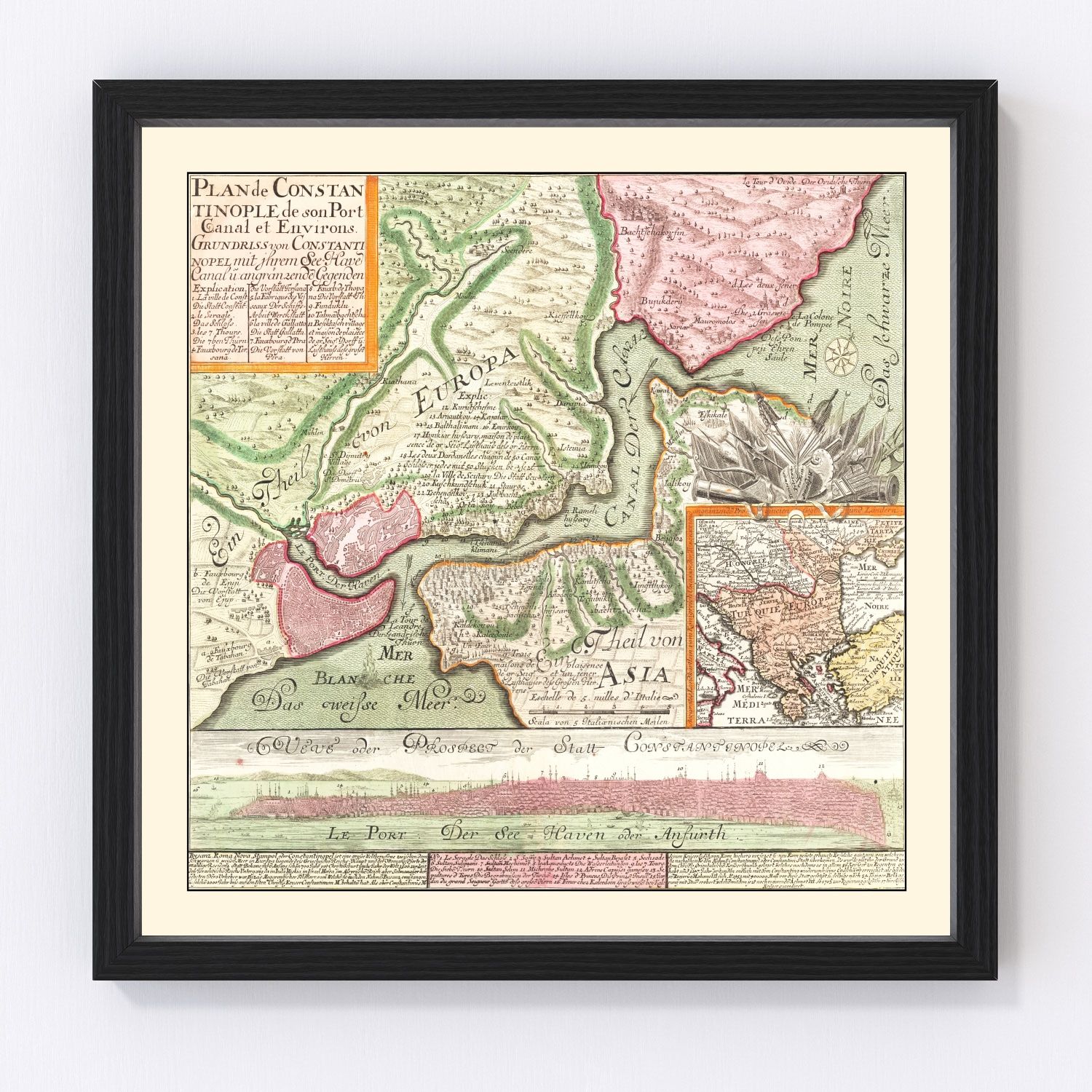 Vintage map of Istanbul, Turkey, 1740
