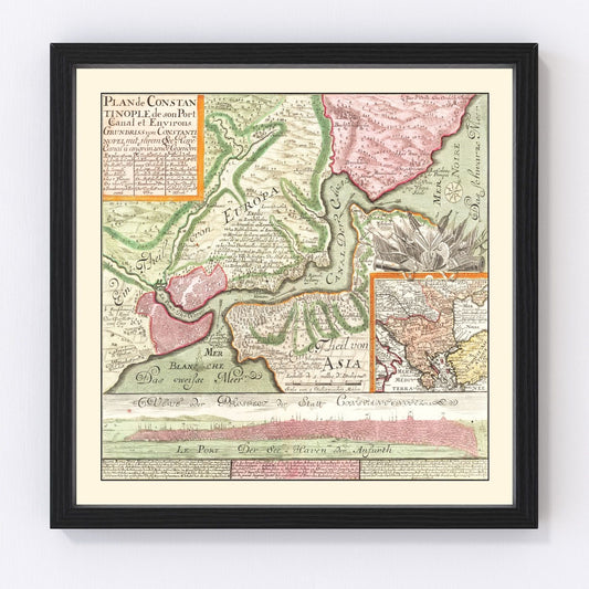 Vintage map of Istanbul, Turkey, 1740
