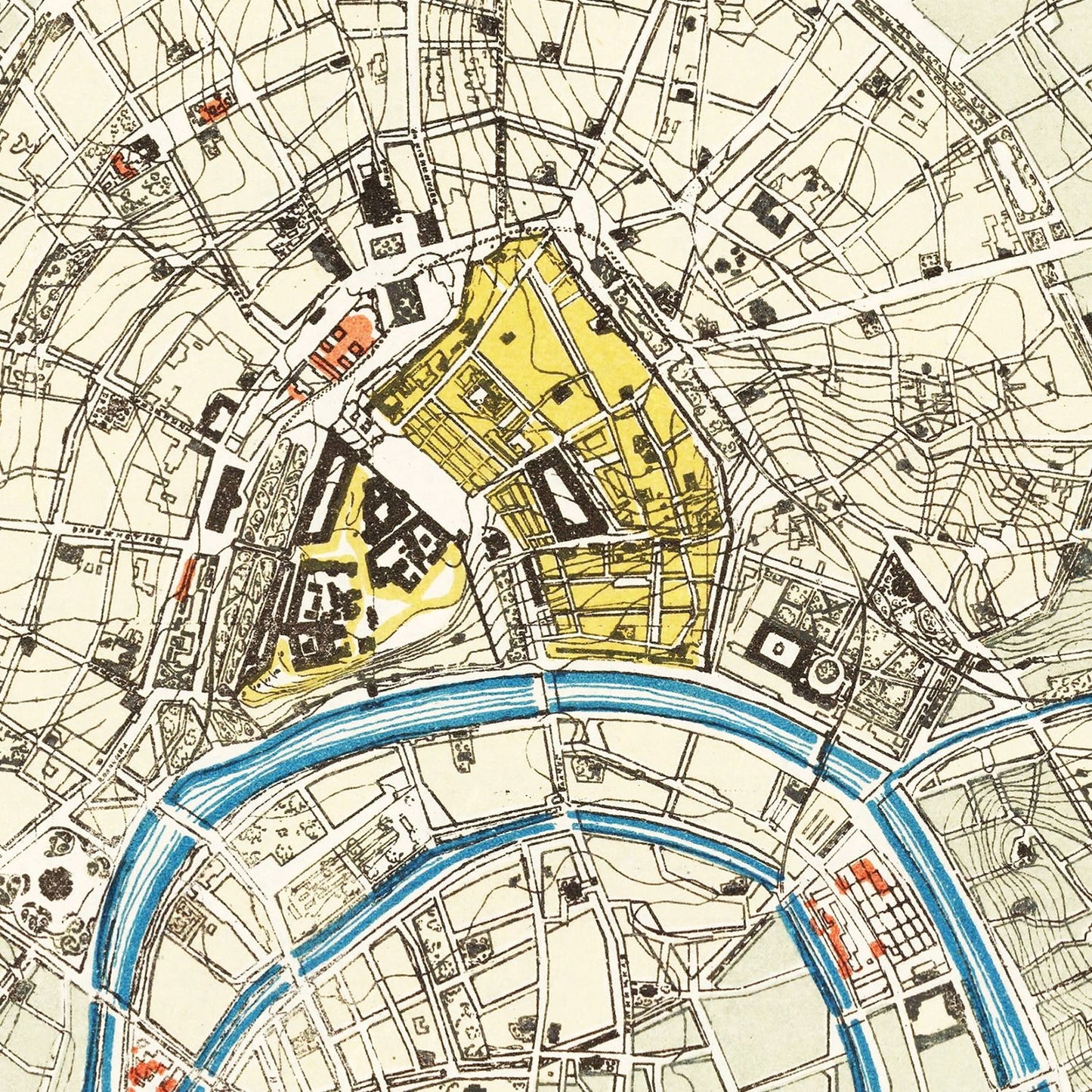 Vintage Map of Moscow, Russia, 1923