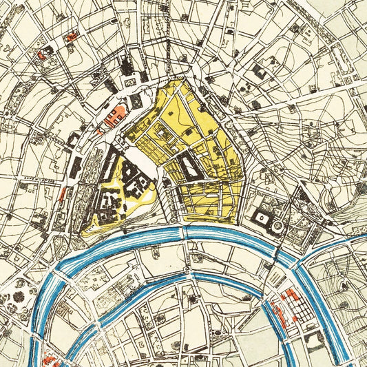 Vintage Map of Moscow, Russia, 1923