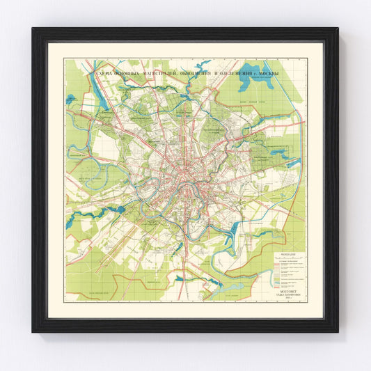 Vintage map of Moscow, Russia, 1935