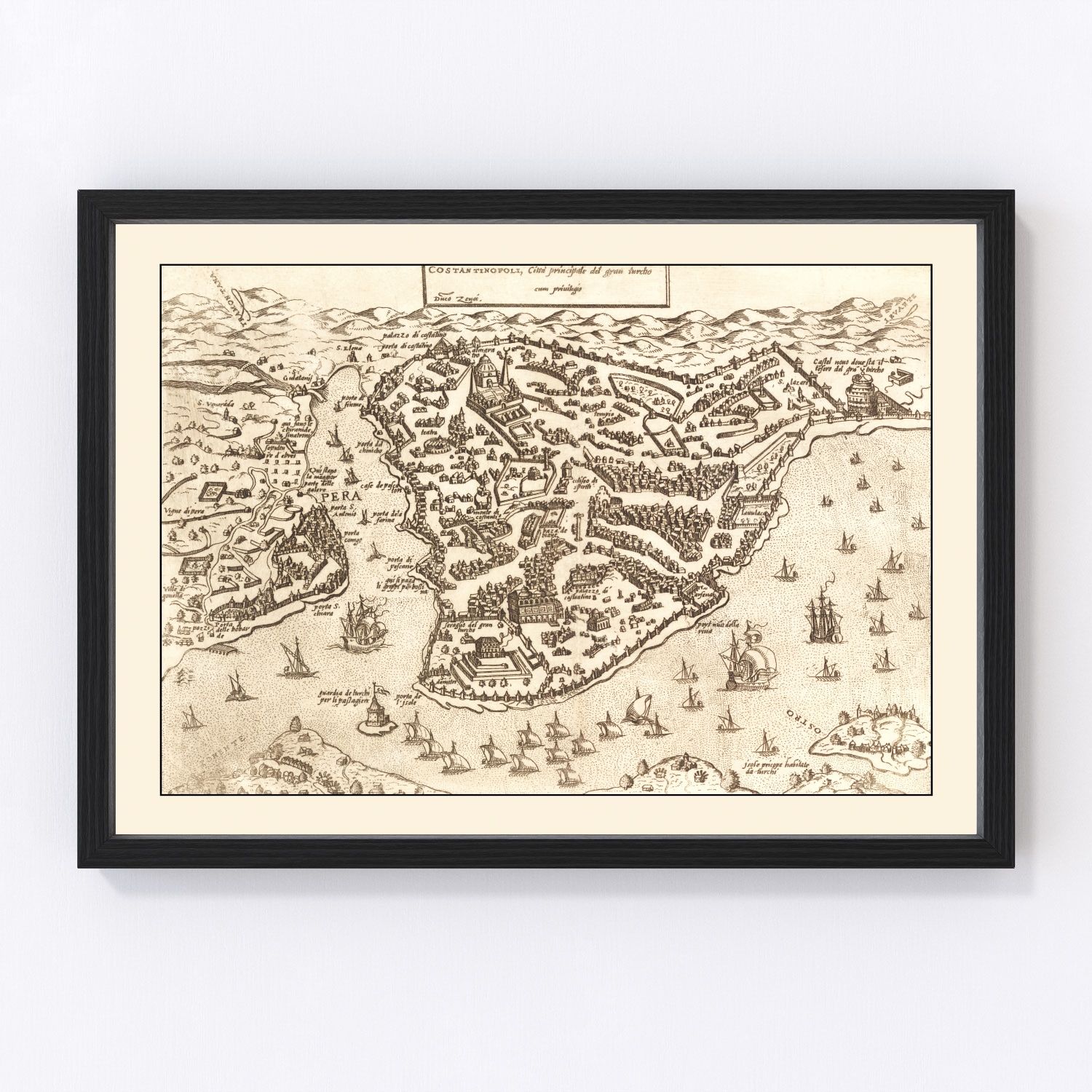 Vintage map of Constantinople, Turkey, 1572