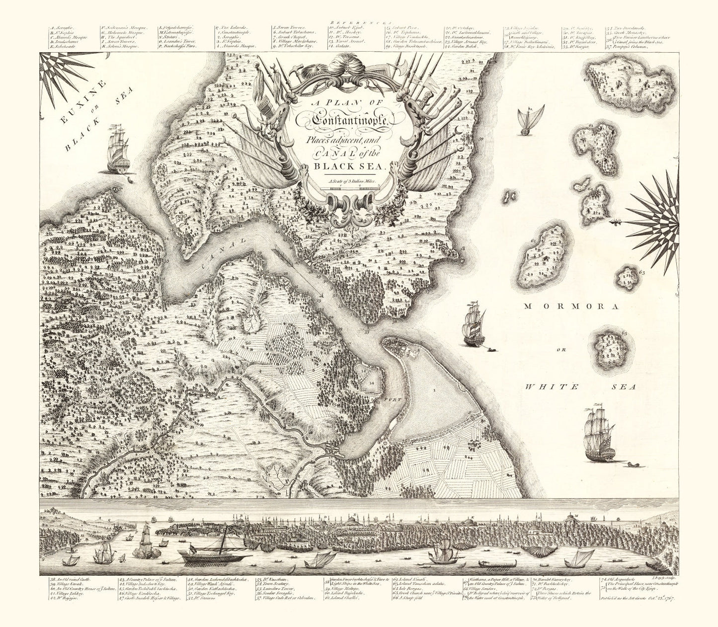 Vintage Map of Constantinople, Turkey 1767