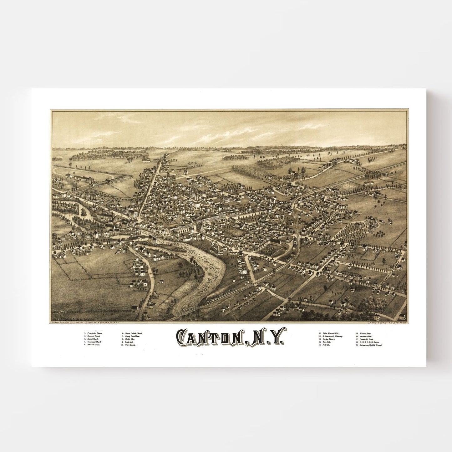 Vintage Map of Canton, New York, 1885