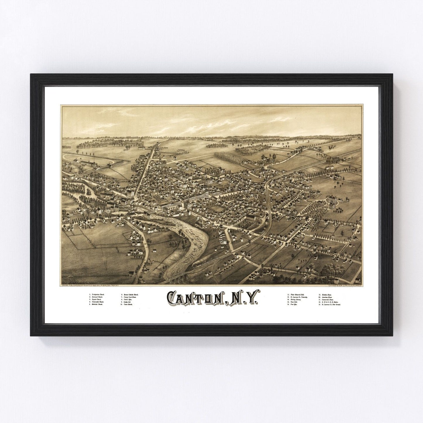 Vintage map of Canton, New York, 1885, restored vintage wall art print