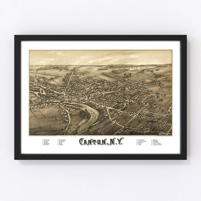 Vintage map of Canton, New York, 1885, restored vintage wall art print