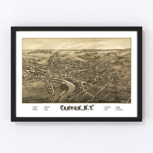 Vintage map of Canton, New York, 1885, restored vintage wall art print