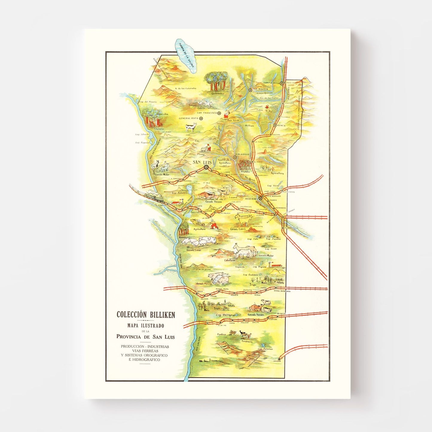 Vintage Map of San Luis, Argentina, 1933