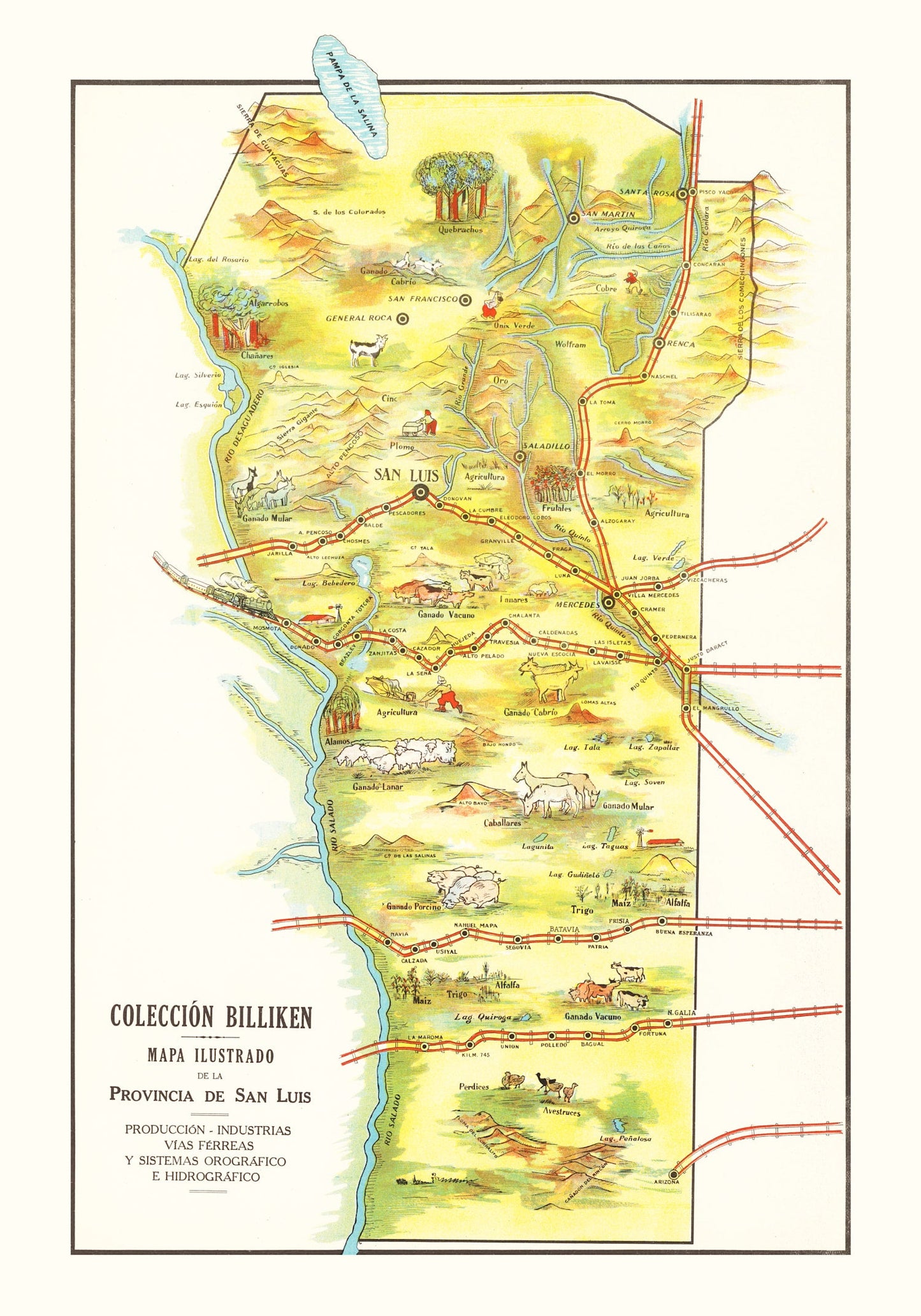 Vintage Map of San Luis, Argentina, 1933