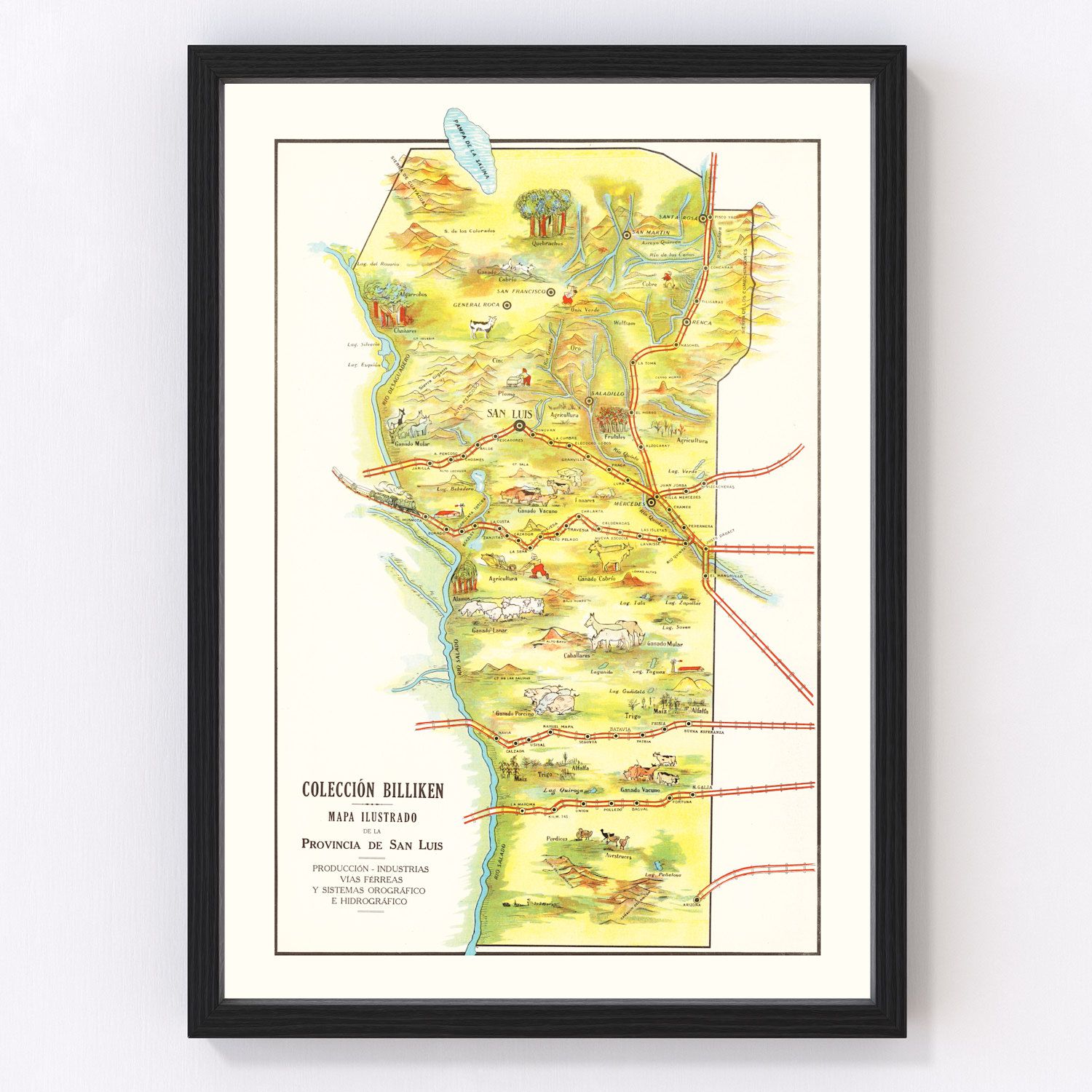 Vintage map of San Luis, Argentina, 1933