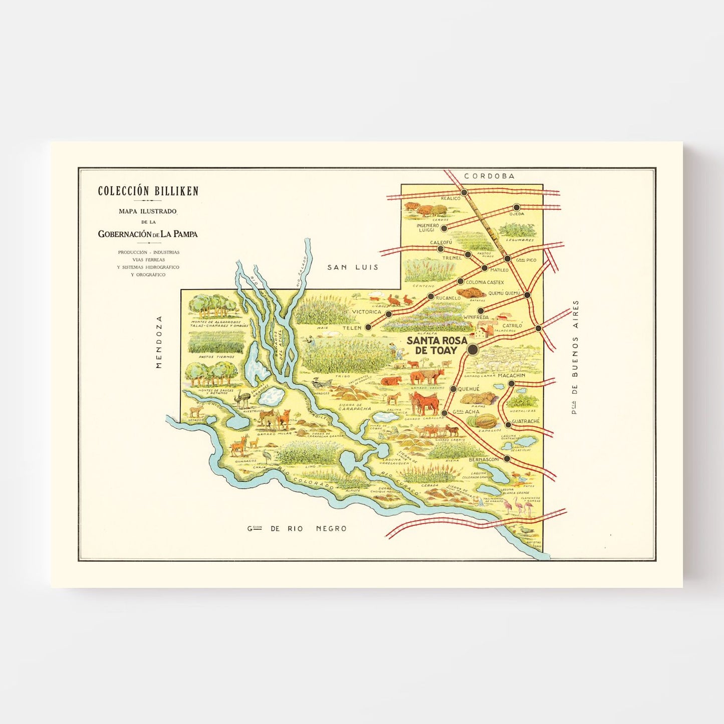 Vintage Map of La Pampa, Argentina, 1933