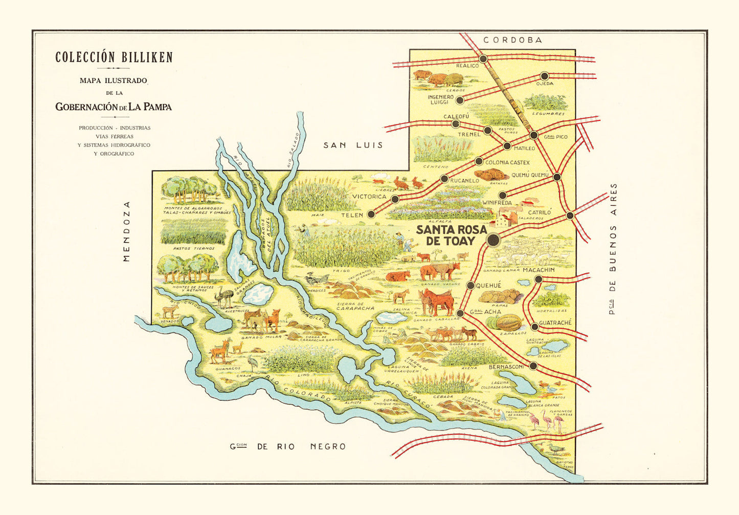 Vintage Map of La Pampa, Argentina, 1933