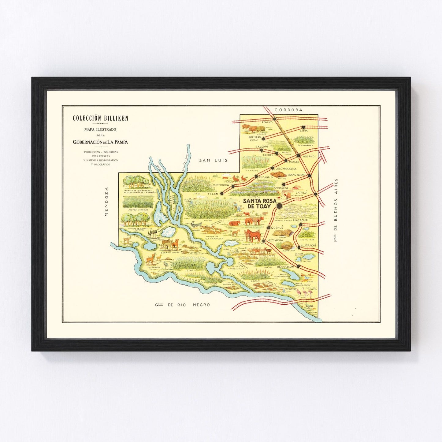 vintage map of La Pampa, Argentina, 1933