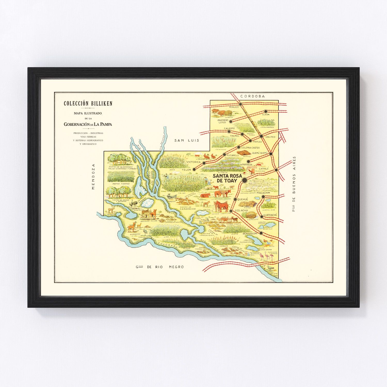 vintage map of La Pampa, Argentina, 1933
