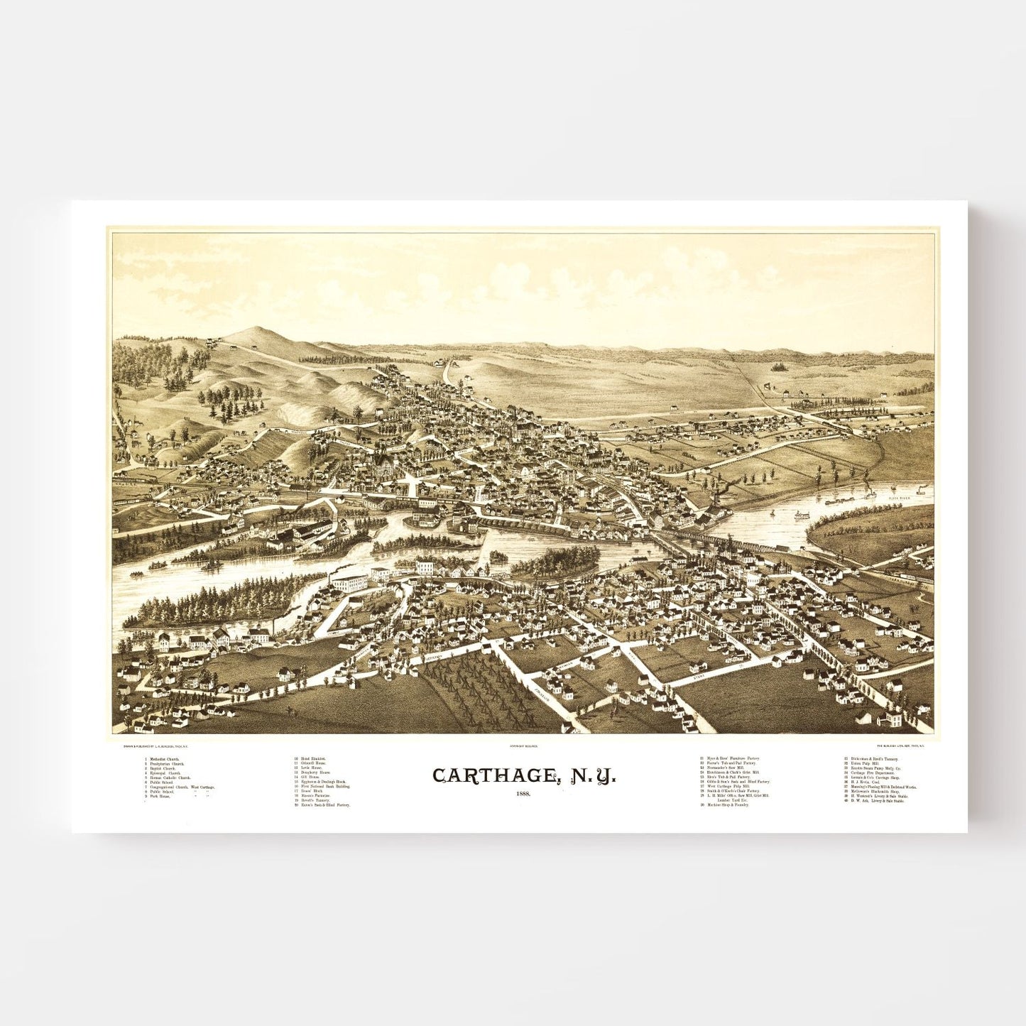 Vintage Map of Carthage, New York, 1888