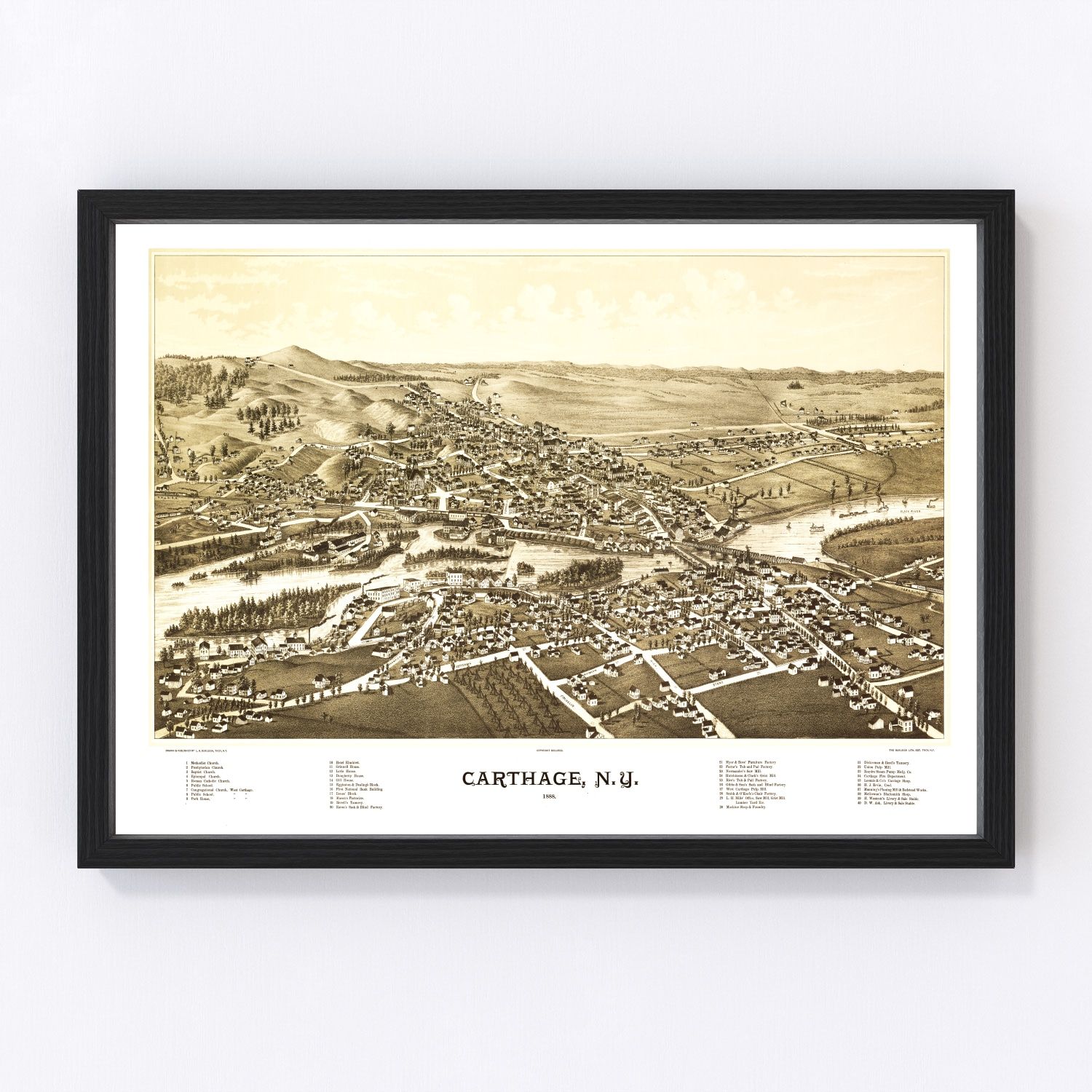 Vintage map of Carthage, New York, 1888, restored vintage wall art print