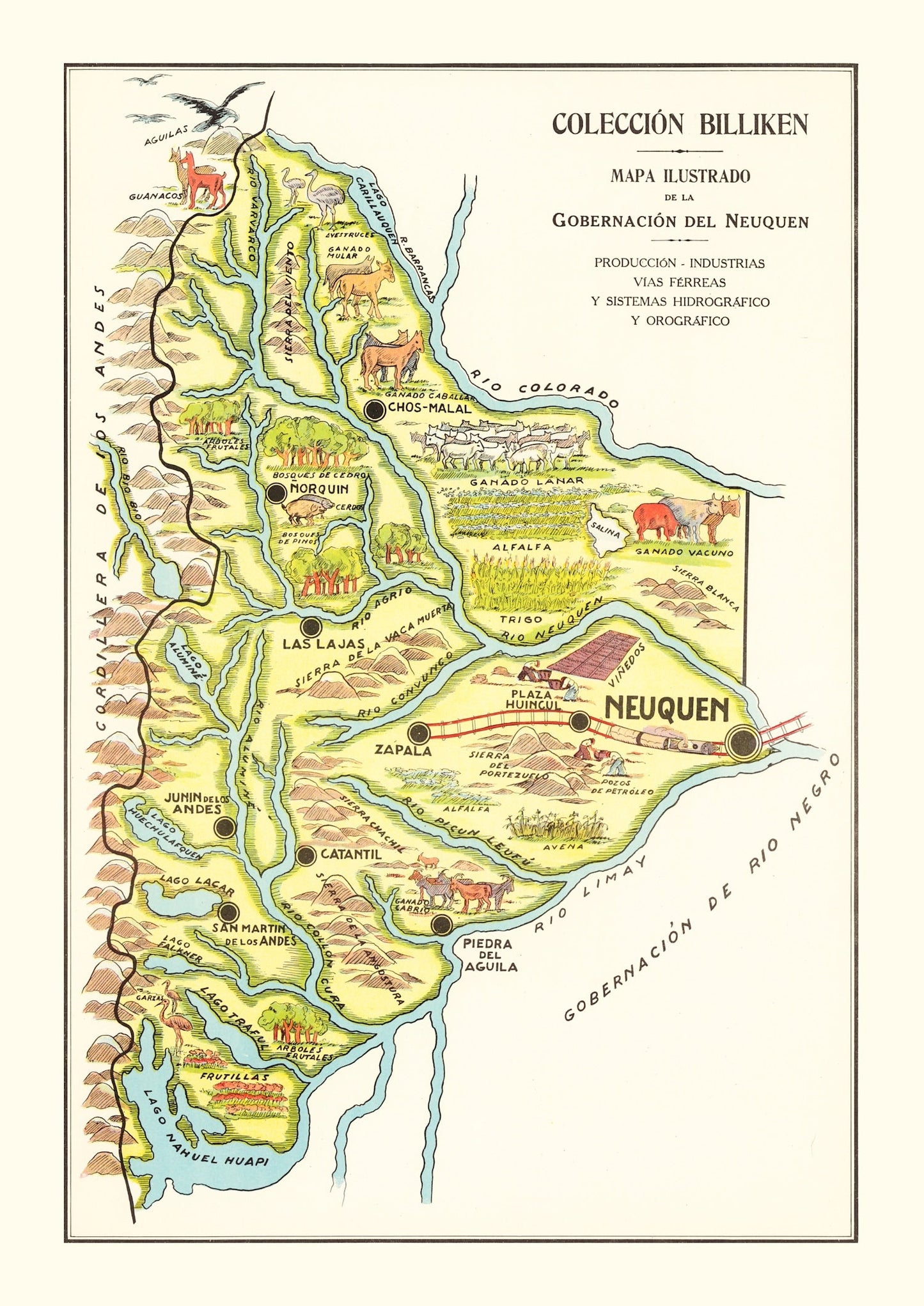 Vintage Map of Neuquen, Argentina, 1933