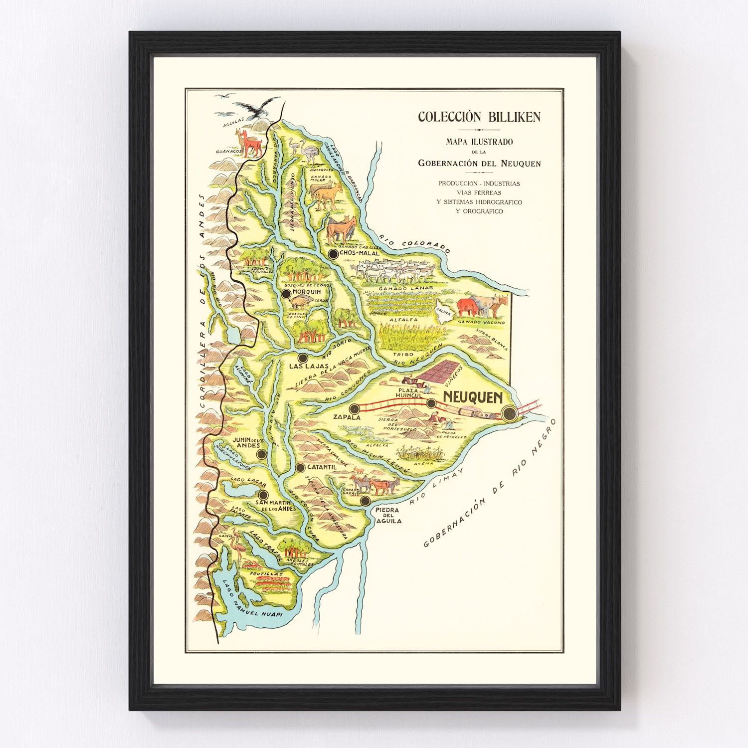Vintage map of Neuquen, Argentina, 1933