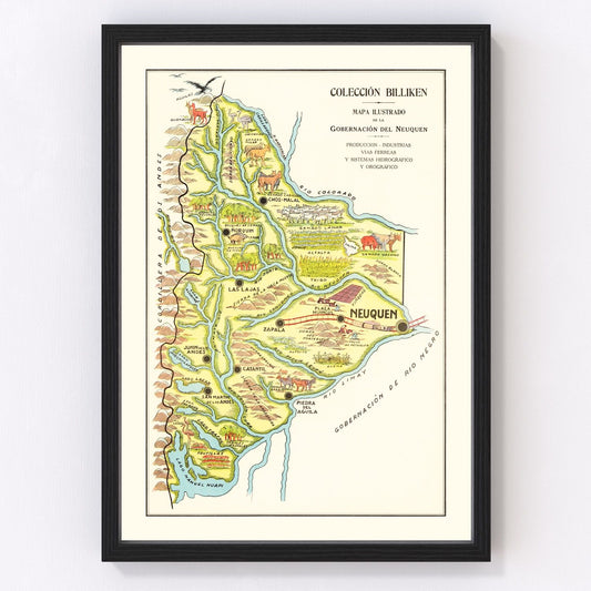 Vintage map of Neuquen, Argentina, 1933