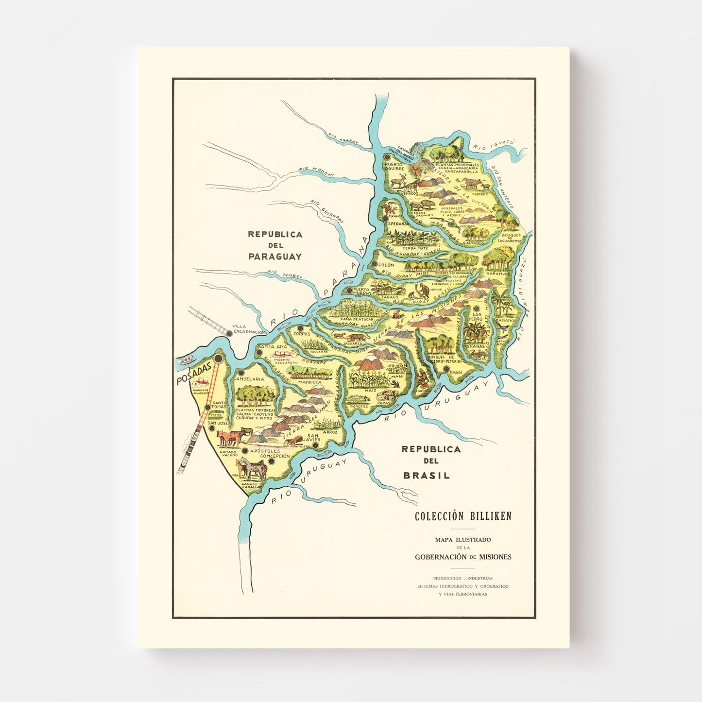 Vintage Map of Misiones, Argentina, 1933