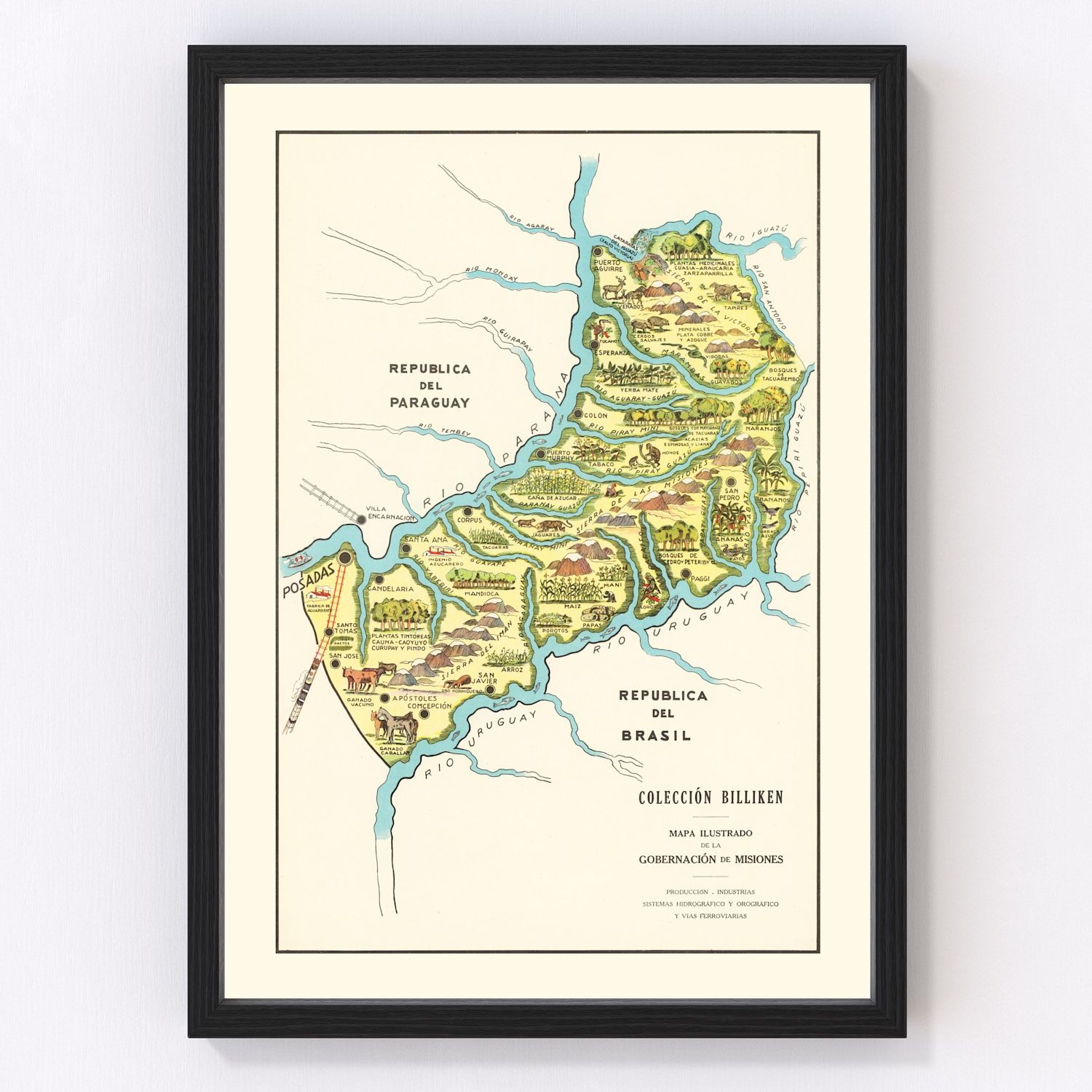vintage map of Misiones, Argentina, 1933