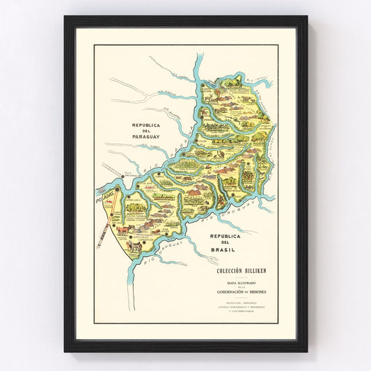 vintage map of Misiones, Argentina, 1933