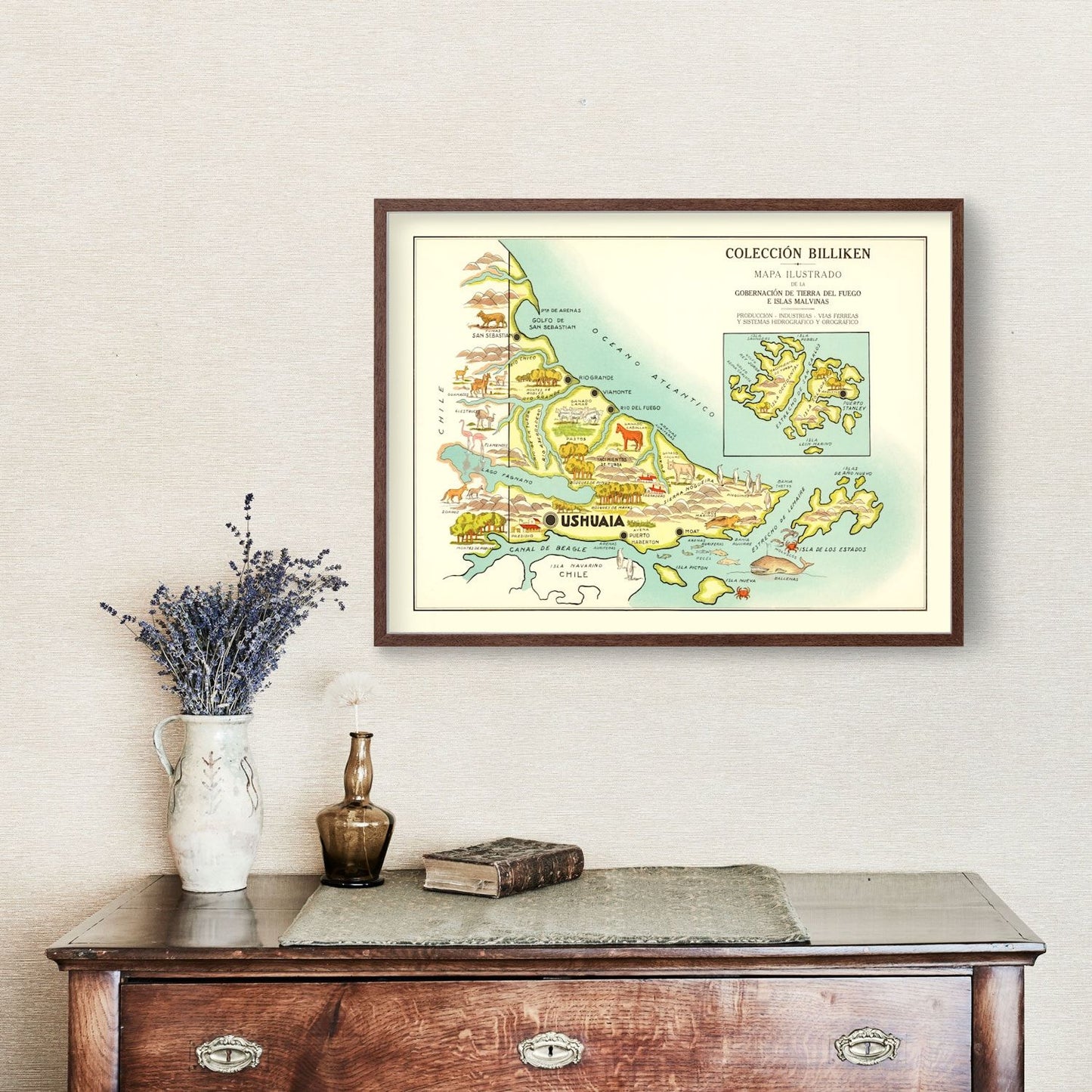 Vintage Map of Tierra del Fuego, Argentina, 1933