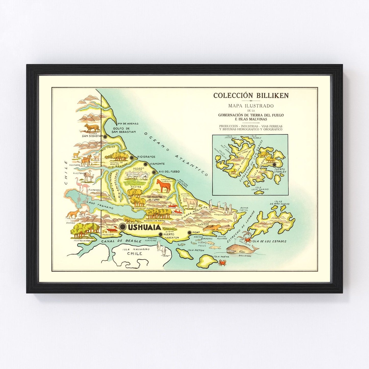 vintage map of Tierra del Fuego, Argentina, 1933