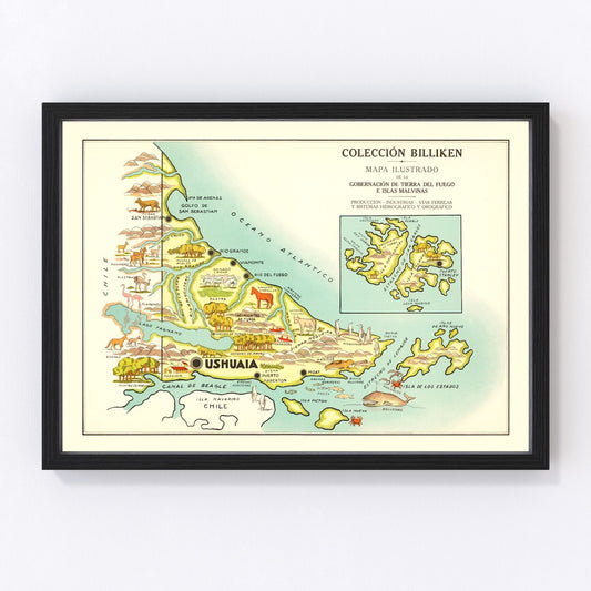 vintage map of Tierra del Fuego, Argentina, 1933