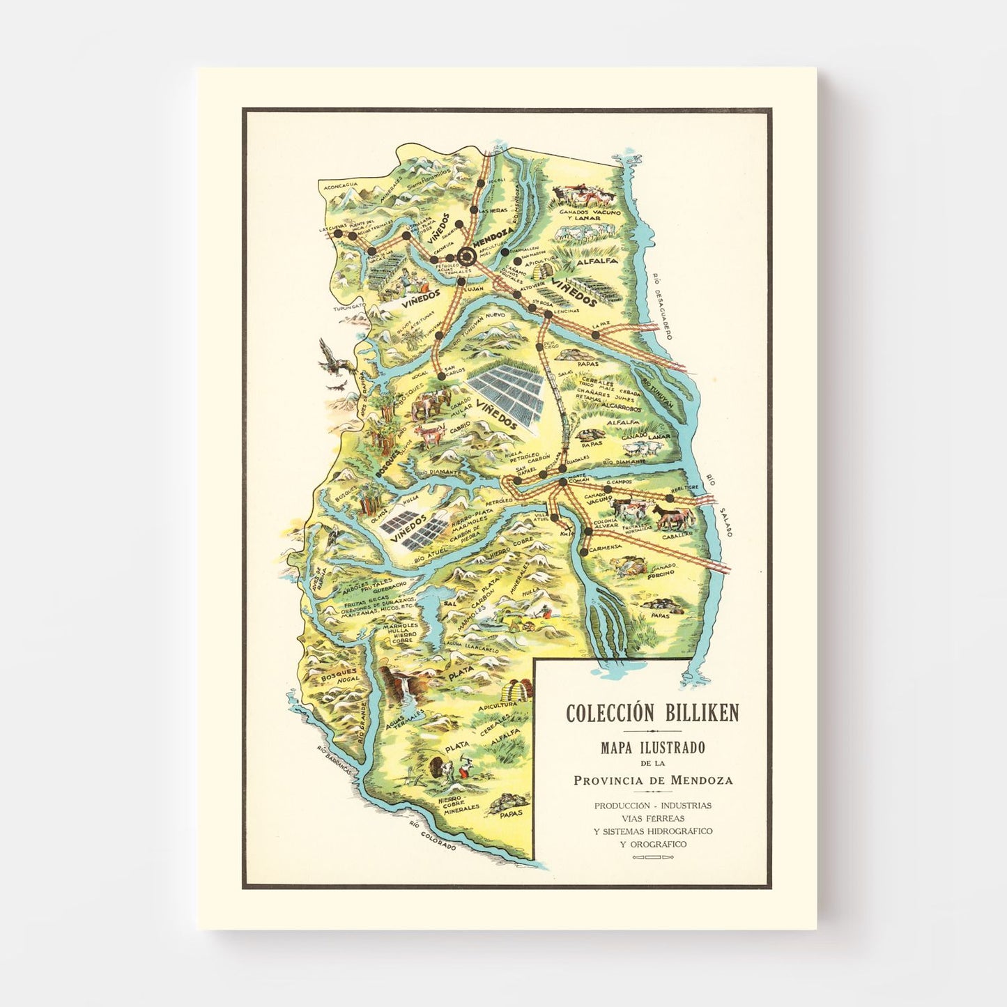 Vintage Map of Mendoza, Argentina, 1933