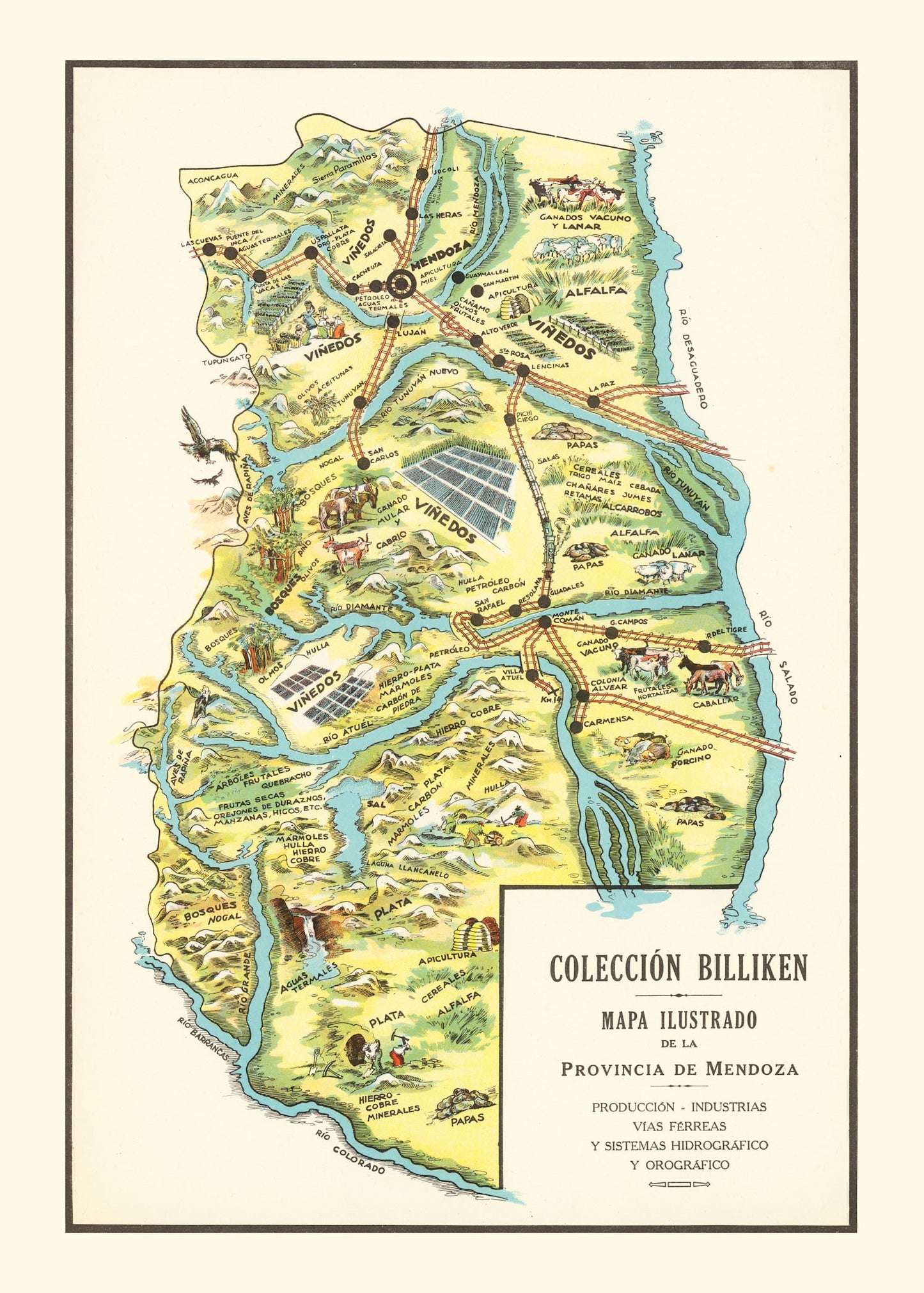 Vintage Map of Mendoza, Argentina, 1933