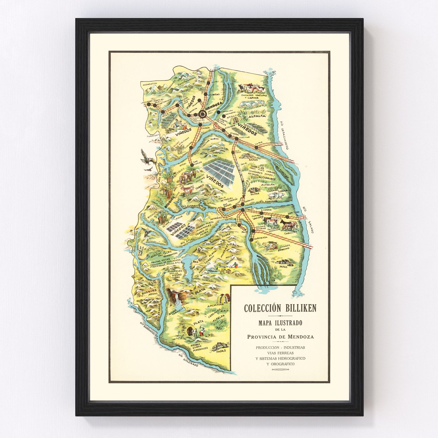 Vintage map of Mendoza, Argentina, 1933