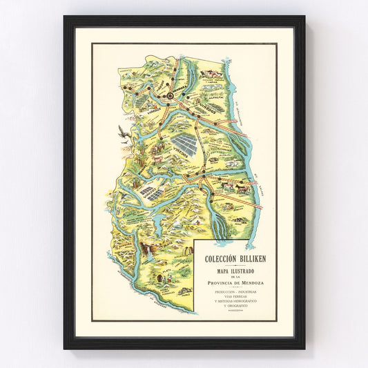 Vintage map of Mendoza, Argentina, 1933