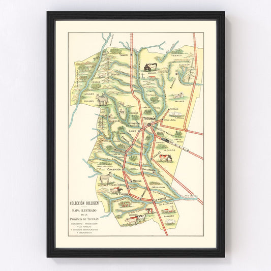 Vintage map of Tucuman, Argentina, 1933