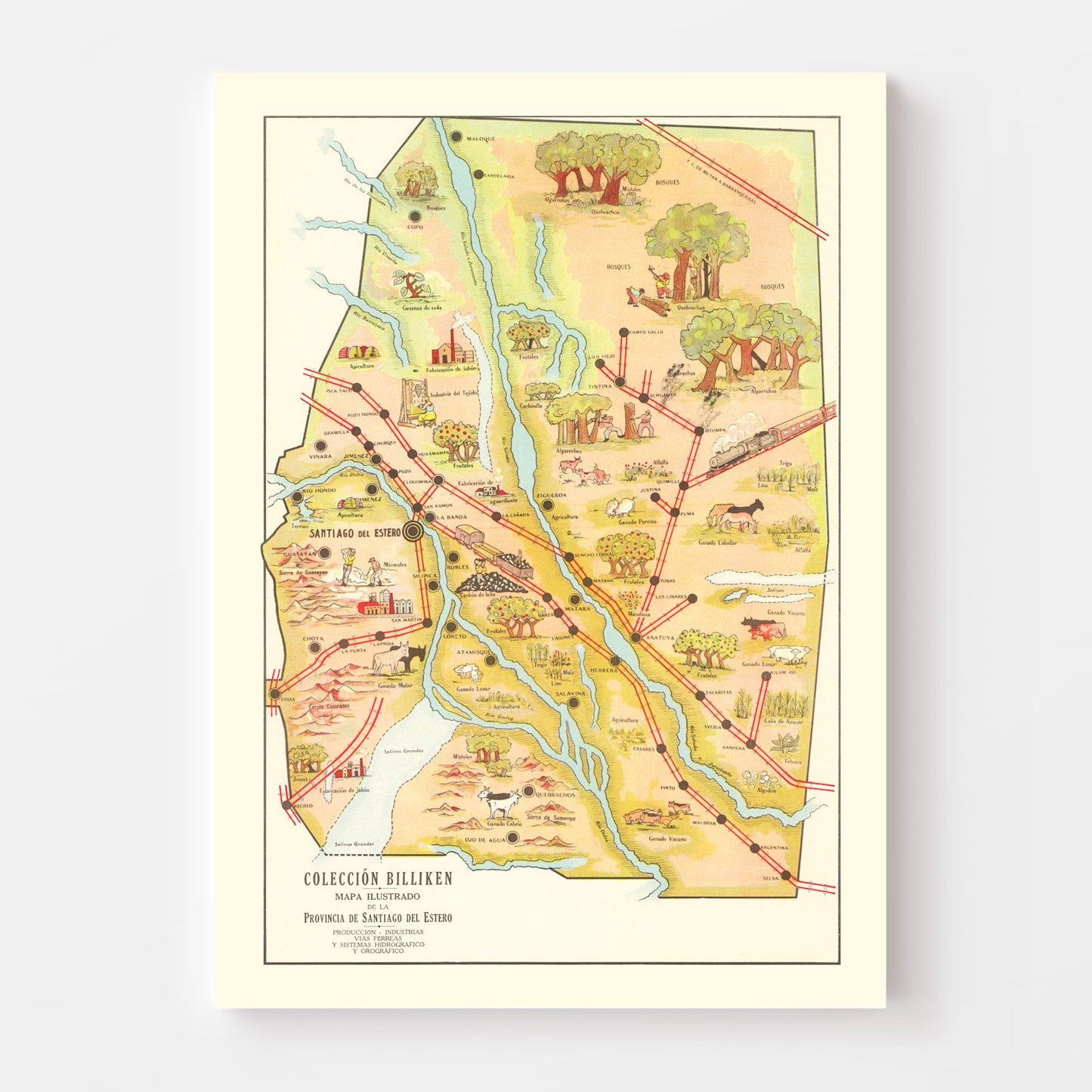 Vintage Map of Santiago del Estero, Argentina, 1933