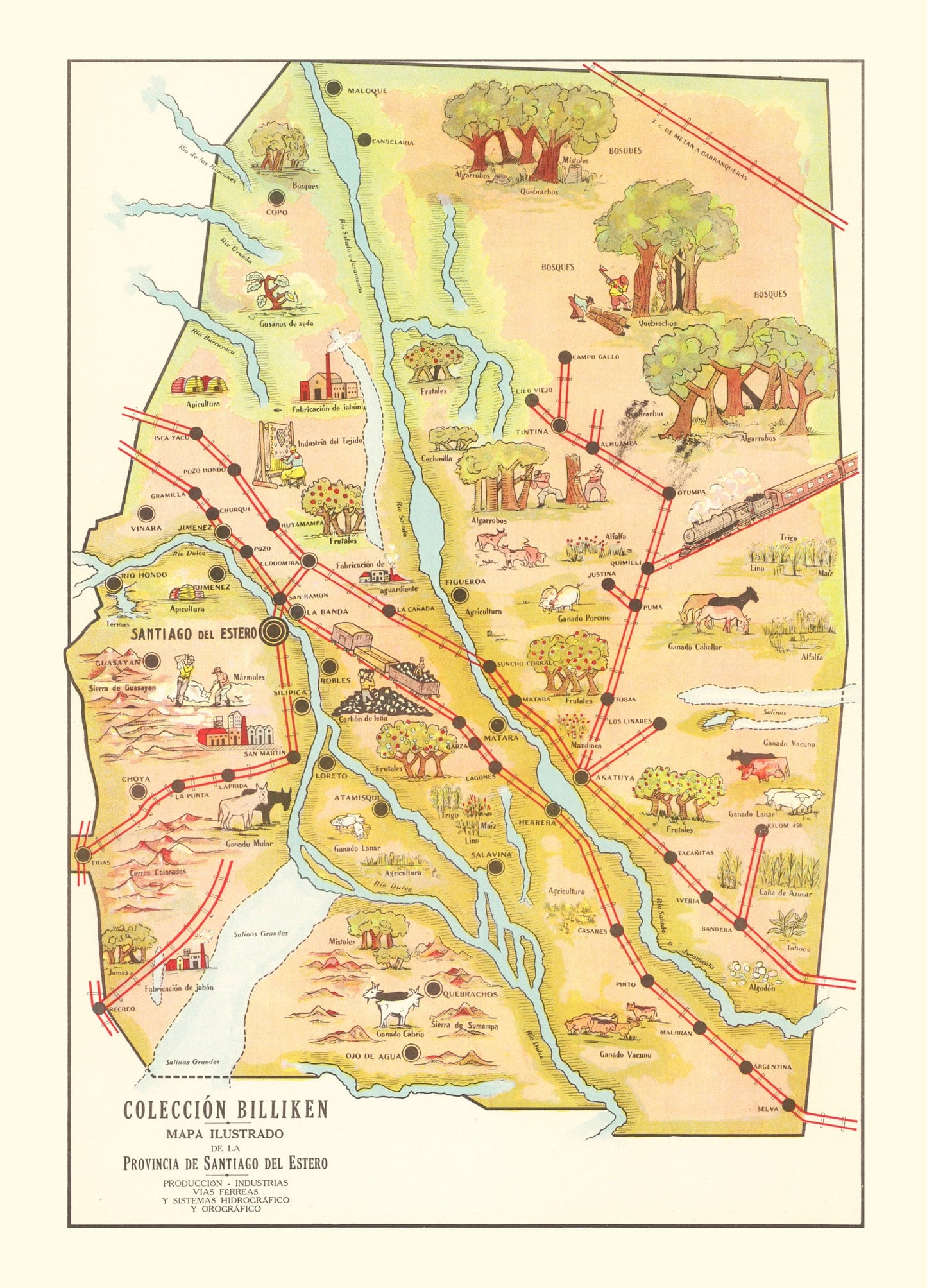 Vintage Map of Santiago del Estero, Argentina, 1933