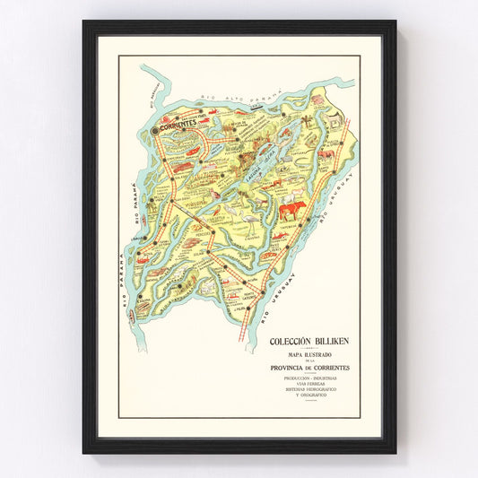 Vintage map of Corrientes, Argentina, 1933