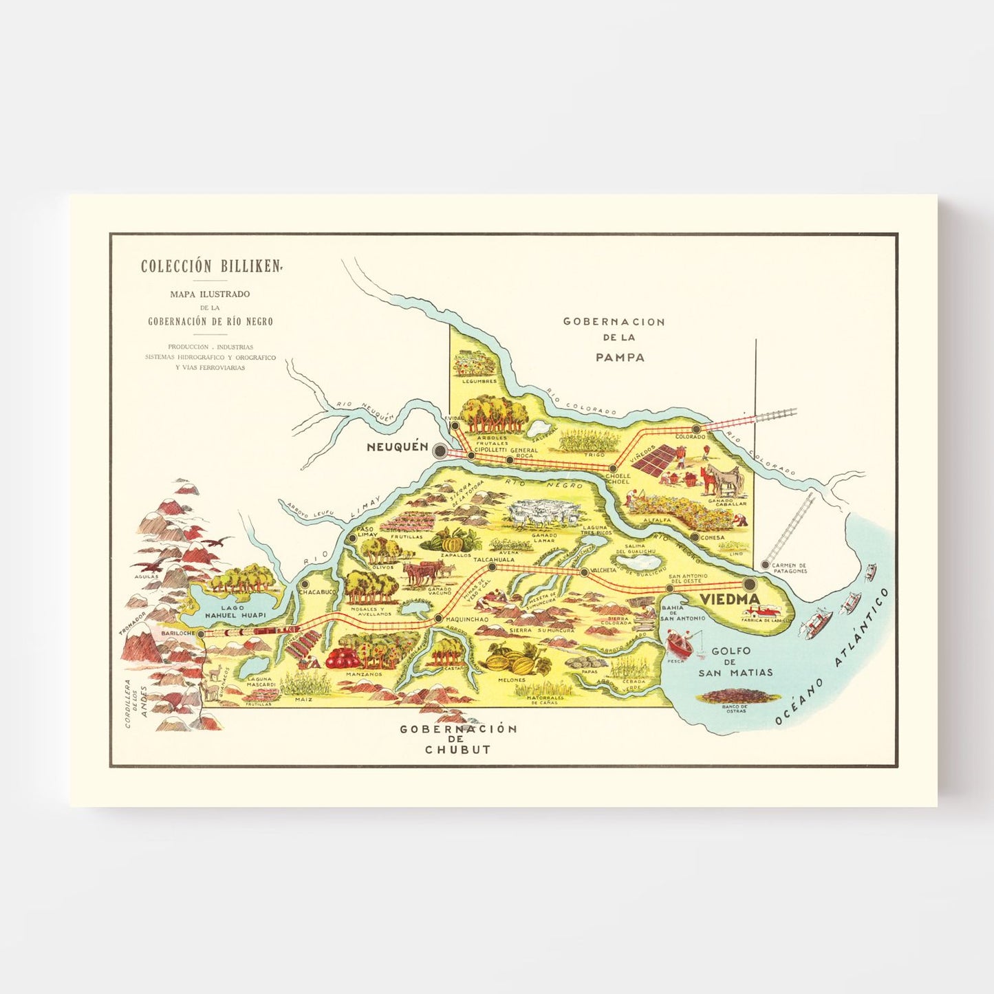 Vintage Map of Rio Negro, Argentina, 1933