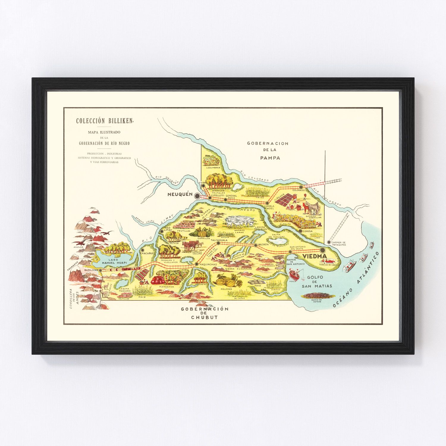 Vintage map of Rio Negro, Argentina, 1933